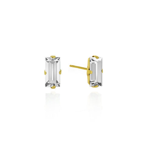 Pendientes plata baño de oro cristal rectangular blanco para mujer