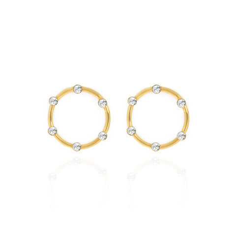 Pendientes Victoria Cruz Circulo plata baño de oro cristal blanco para mujer