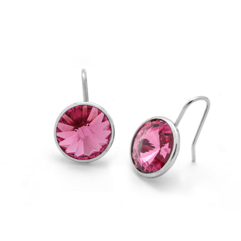 Pendientes de gancho Victoria Cruz redondos cristal rose en plata para mujer