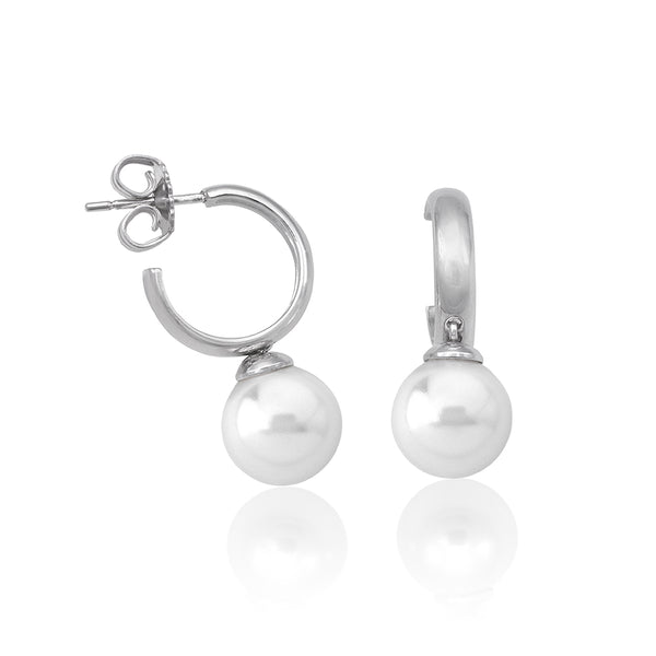 Pendientes aros de plata MAJORICA Chara perla blanca colgante para mujer