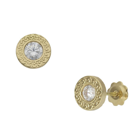 Pendientes de oro CHATON con circonita Greca 6.5mm para mujer