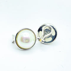 Pendientes de plata MAJORICA  perla blanca con cierre omega para mujer