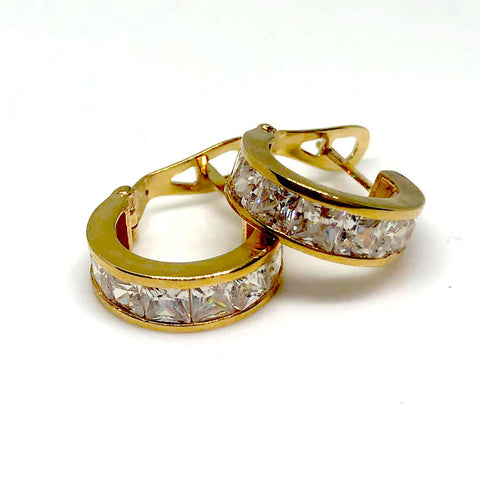 Pendientes aros oro 18KL con circonitas 13mm para mujer