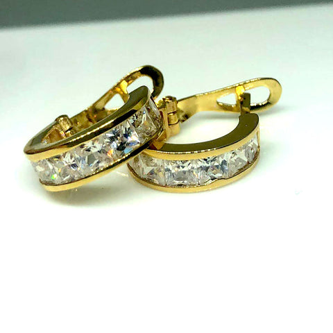 Pendientes aros oro 18KL con circonitas 13mm para mujer