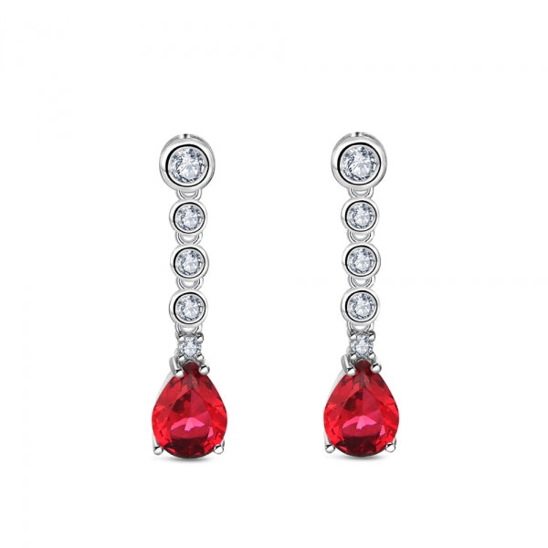❤️ Pendientes largos de plata con circonitas y piedra roja para mujer –  Joyeria Zeller