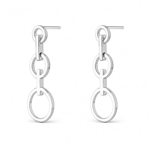 Pendientes largos de plata con circulos para mujer