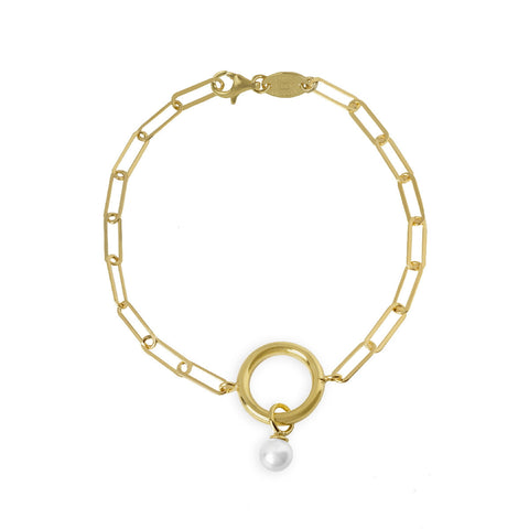 Pulsera de plata bañada en oro Victoria Cruz perla blanca circulos para mujer