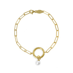 Pulsera de plata bañada en oro Victoria Cruz perla blanca circulos para mujer