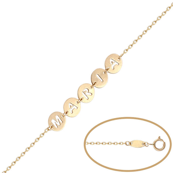 Pulsera de oro 18K personalizable circulos con nombre calado para mujer