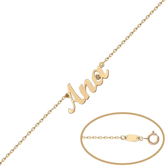 Pulsera de oro 18K personalizable con nombre tallado con diamante para mujer