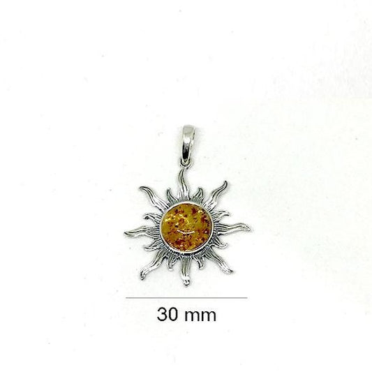 Colgante sol de 30 mm con piedra ambar en el centro